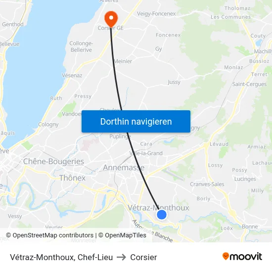Vétraz-Monthoux, Chef-Lieu to Corsier map