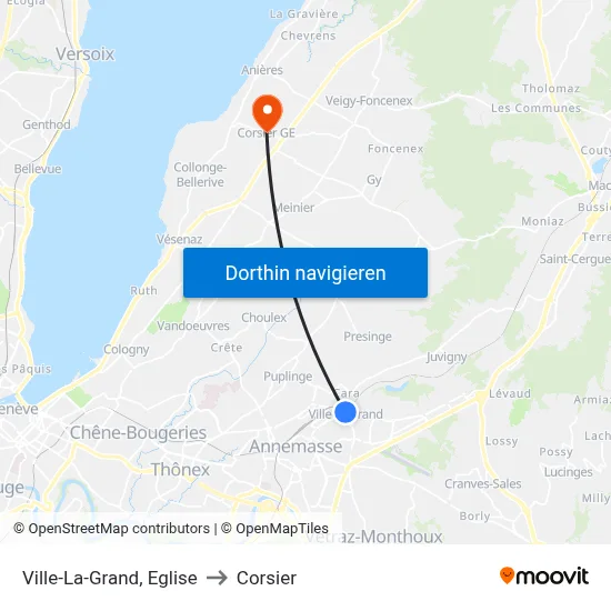 Ville-La-Grand, Eglise to Corsier map