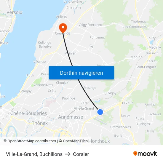 Ville-La-Grand, Buchillons to Corsier map