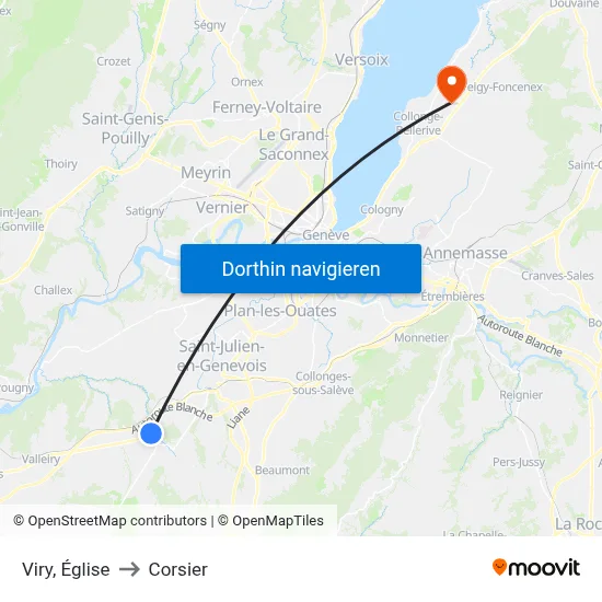 Viry, Église to Corsier map