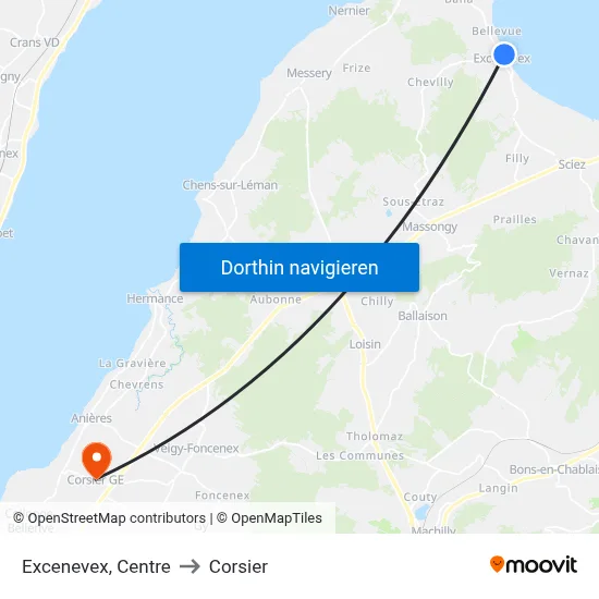 Excenevex, Centre to Corsier map