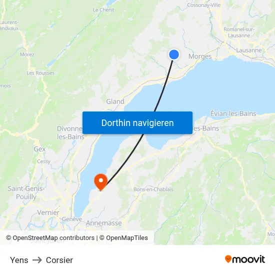 Yens to Corsier map