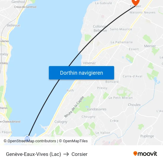 Genève-Eaux-Vives (Lac) to Corsier map