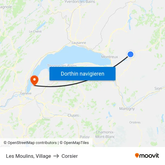 Les Moulins, Village to Corsier map