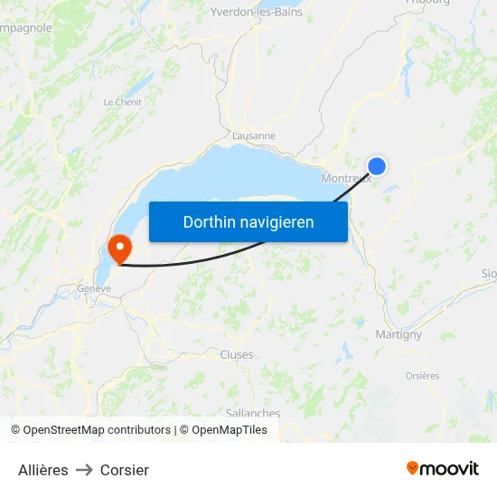 Allières to Corsier map