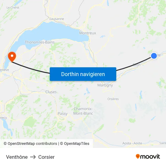 Venthône to Corsier map