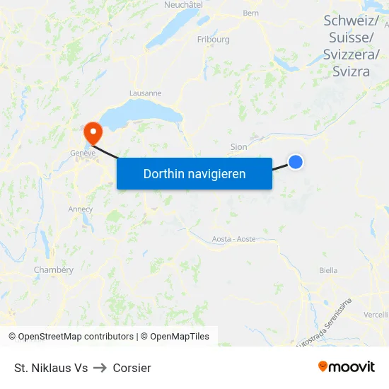 St. Niklaus Vs to Corsier map