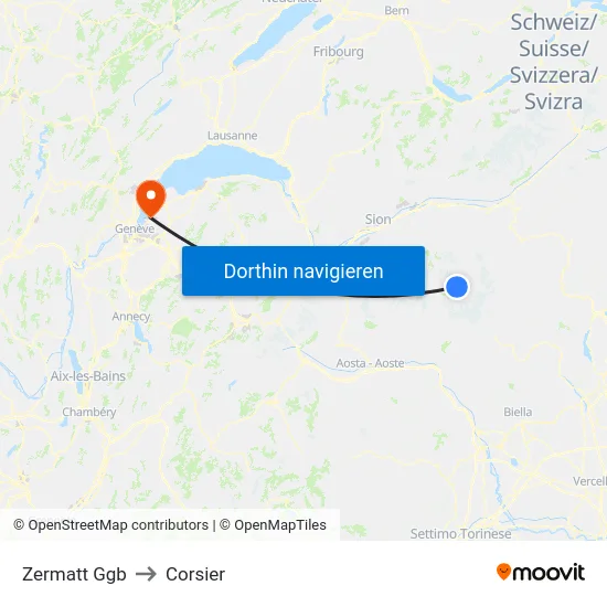 Zermatt Ggb to Corsier map