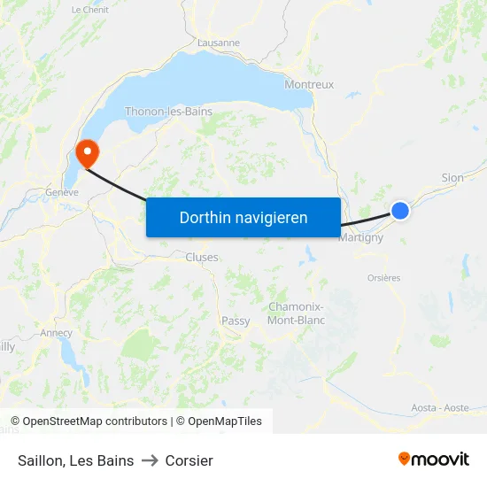 Saillon, Les Bains to Corsier map