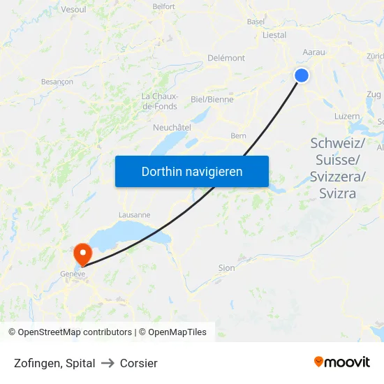 Zofingen, Spital to Corsier map