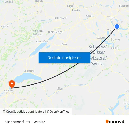 Männedorf to Corsier map
