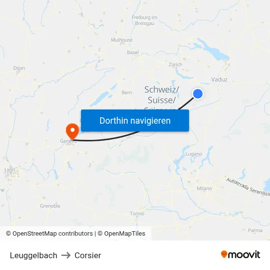 Leuggelbach to Corsier map