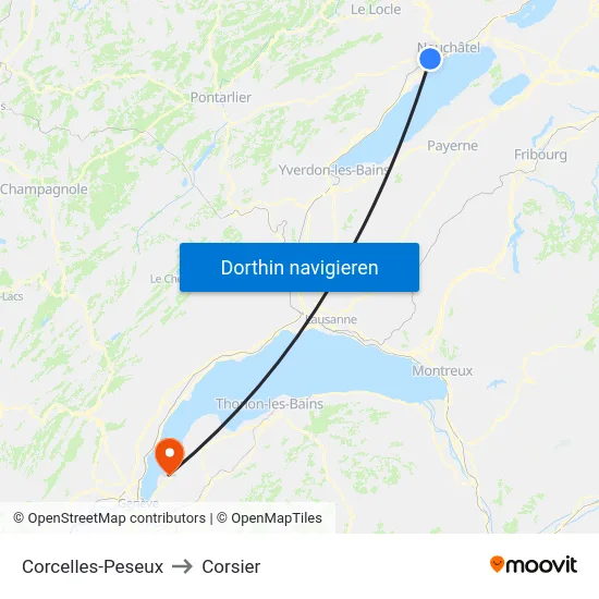 Corcelles-Peseux to Corsier map