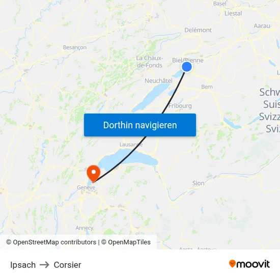 Ipsach to Corsier map