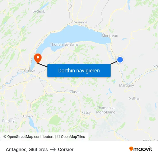 Antagnes, Glutières to Corsier map