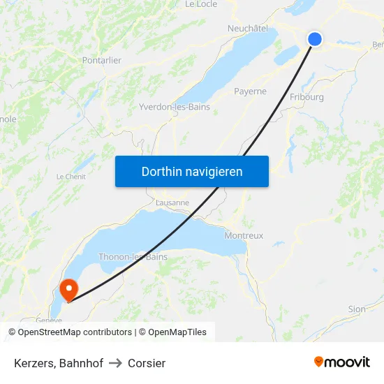 Kerzers, Bahnhof to Corsier map