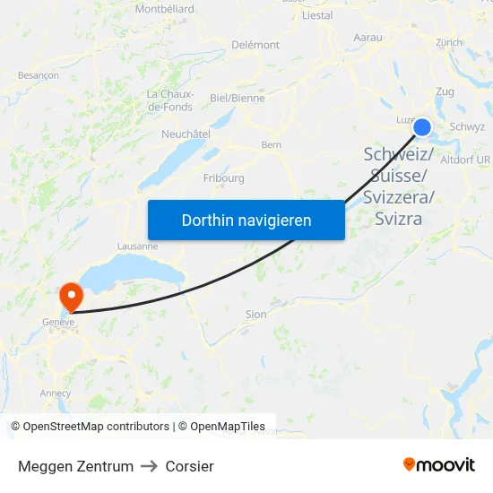 Meggen Zentrum to Corsier map