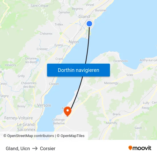 Gland, Uicn to Corsier map