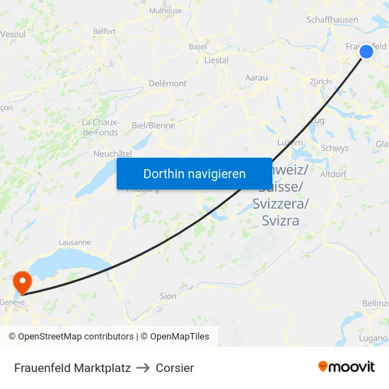Frauenfeld Marktplatz to Corsier map