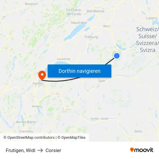 Frutigen, Widi to Corsier map