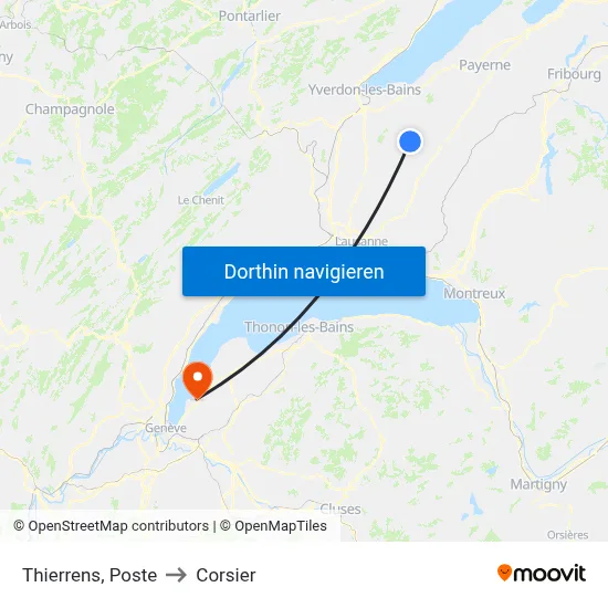 Thierrens, Poste to Corsier map