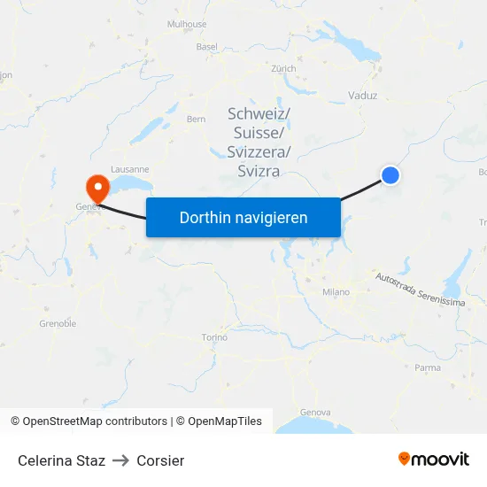 Celerina Staz to Corsier map