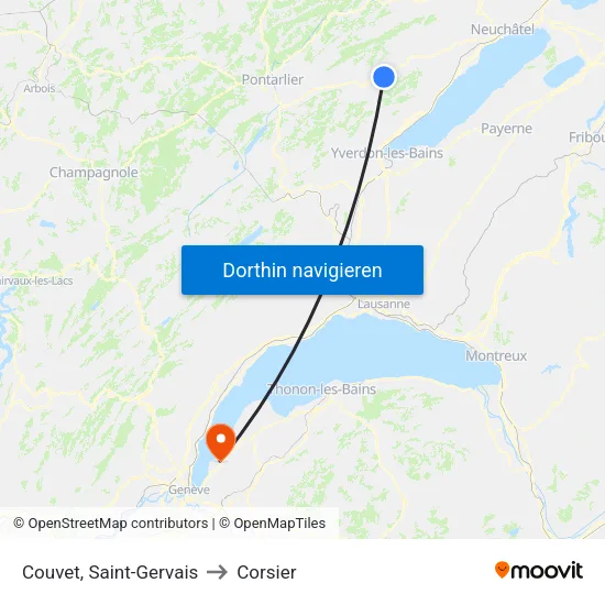 Couvet, Saint-Gervais to Corsier map