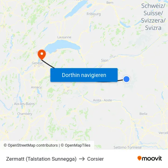 Zermatt (Talstation Sunnegga) to Corsier map