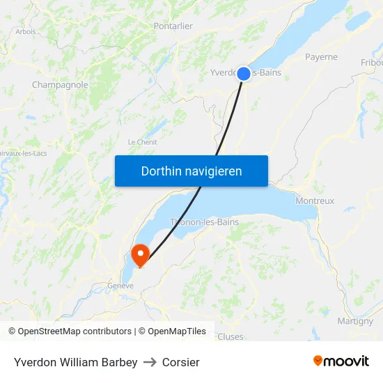 Yverdon William Barbey to Corsier map