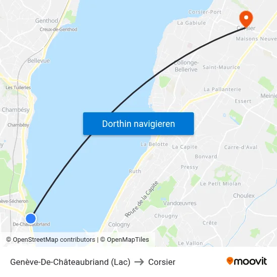 Genève-De-Châteaubriand (Lac) to Corsier map