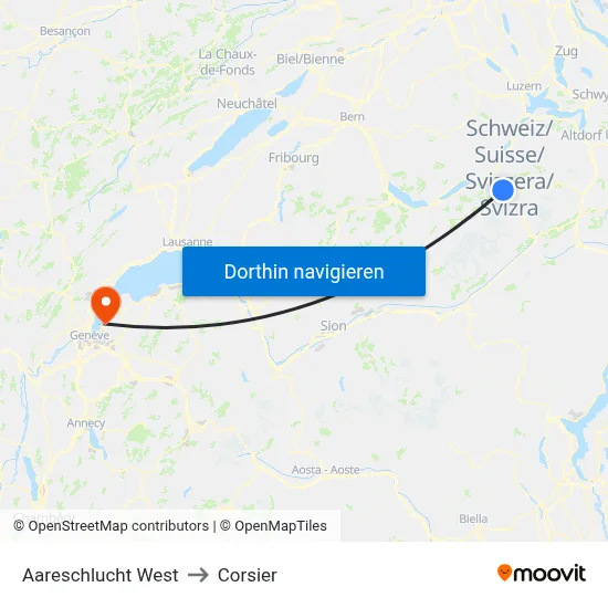 Aareschlucht West to Corsier map