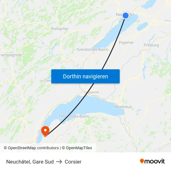 Neuchâtel, Gare Sud to Corsier map