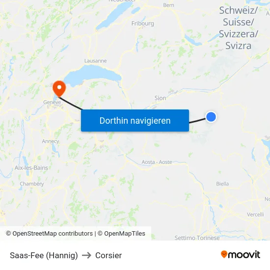 Saas-Fee (Hannig) to Corsier map