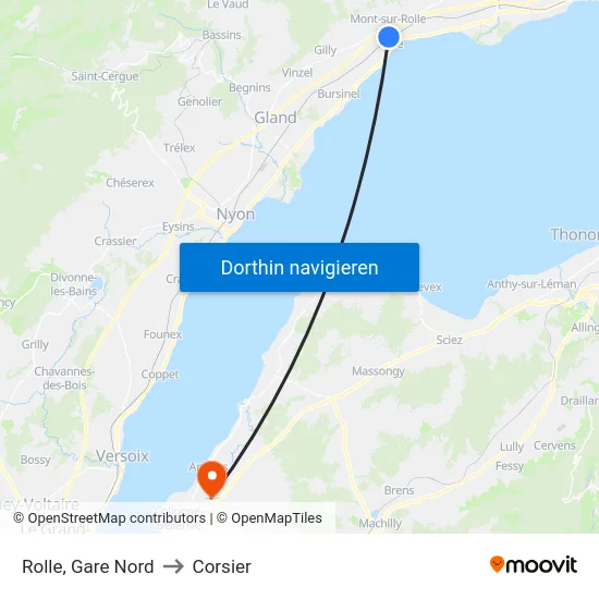 Rolle, Gare Nord to Corsier map