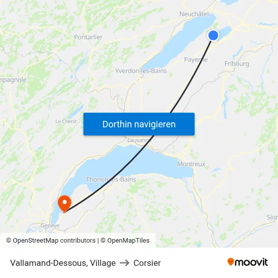 Vallamand-Dessous, Village to Corsier map