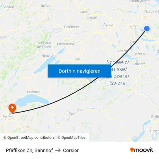 Pfäffikon Zh, Bahnhof to Corsier map