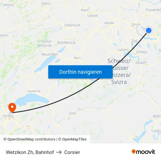 Wetzikon Zh, Bahnhof to Corsier map