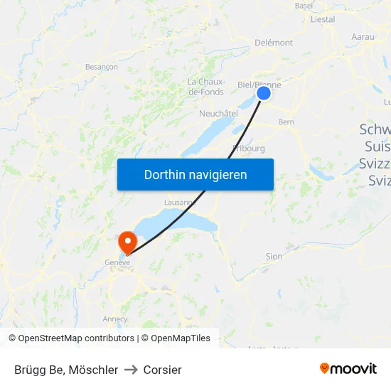 Brügg Be, Möschler to Corsier map