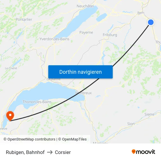 Rubigen, Bahnhof to Corsier map