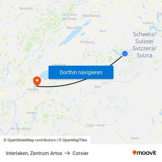 Interlaken, Zentrum Artos to Corsier map