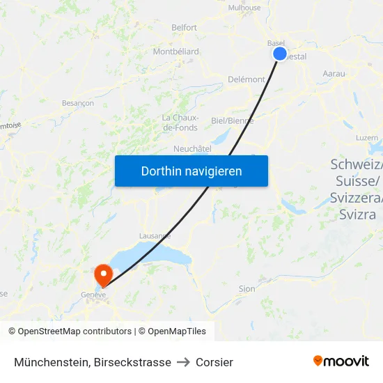 Münchenstein, Birseckstrasse to Corsier map