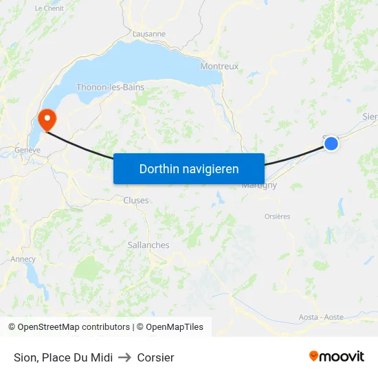 Sion, Place Du Midi to Corsier map