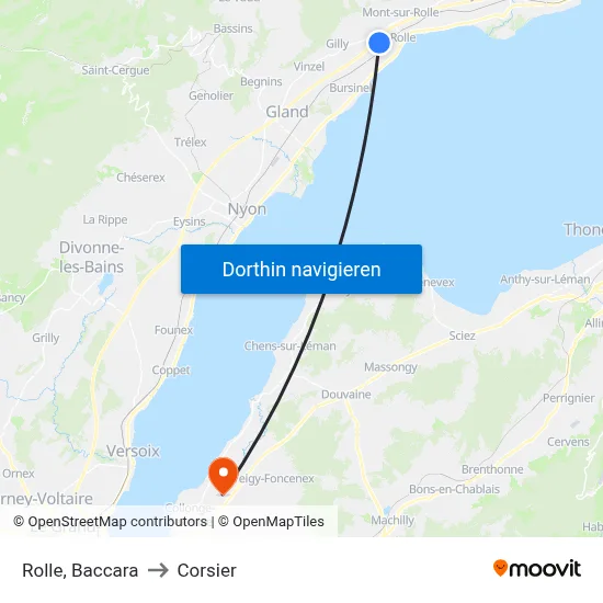 Rolle, Baccara to Corsier map
