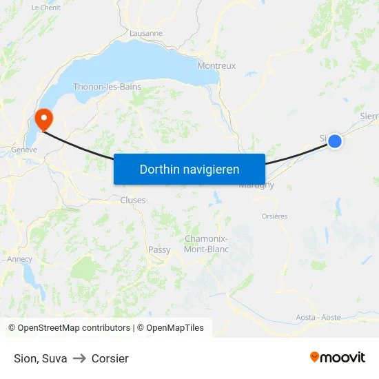 Sion, Suva to Corsier map