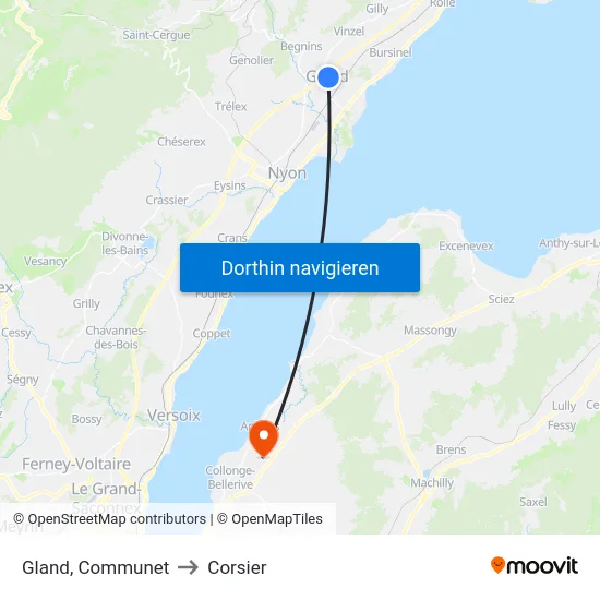 Gland, Communet to Corsier map
