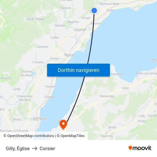 Gilly, Église to Corsier map