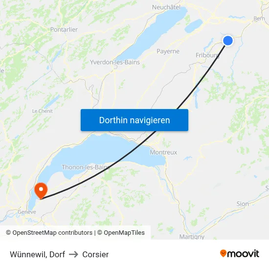 Wünnewil, Dorf to Corsier map