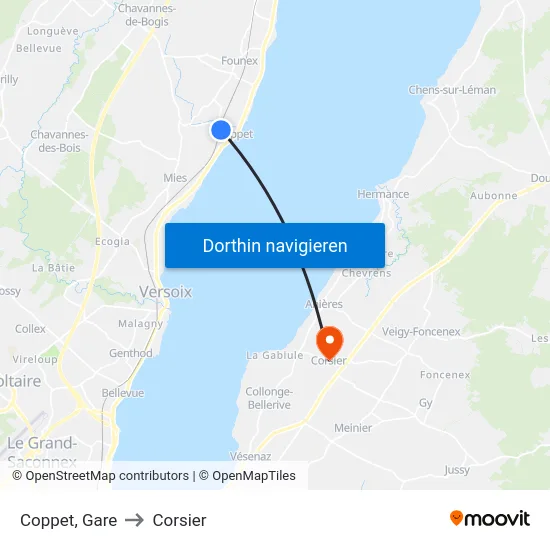 Coppet, Gare to Corsier map