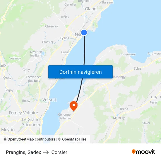 Prangins, Sadex to Corsier map