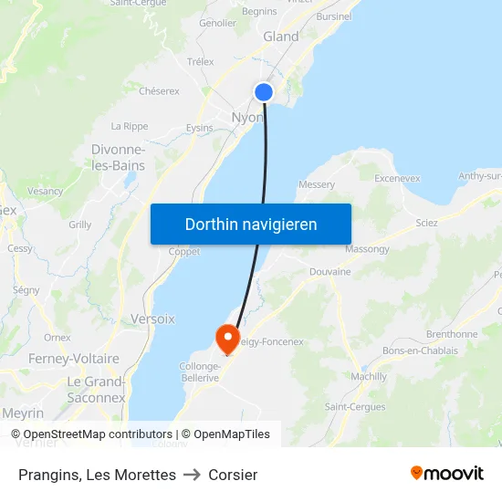 Prangins, Les Morettes to Corsier map